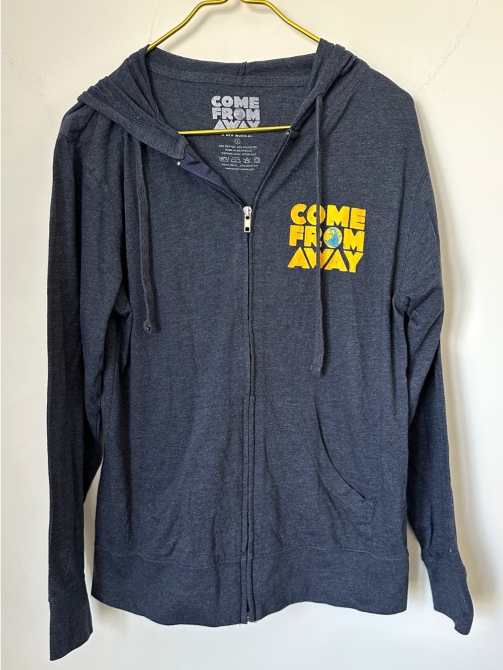 Come From Away Broadway Musical Islander Blue Zip Up Light Sweatshirt Size Small